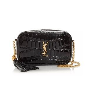 YSL Lou Mini Croc Embossed Patent Leather Crossbody Bag